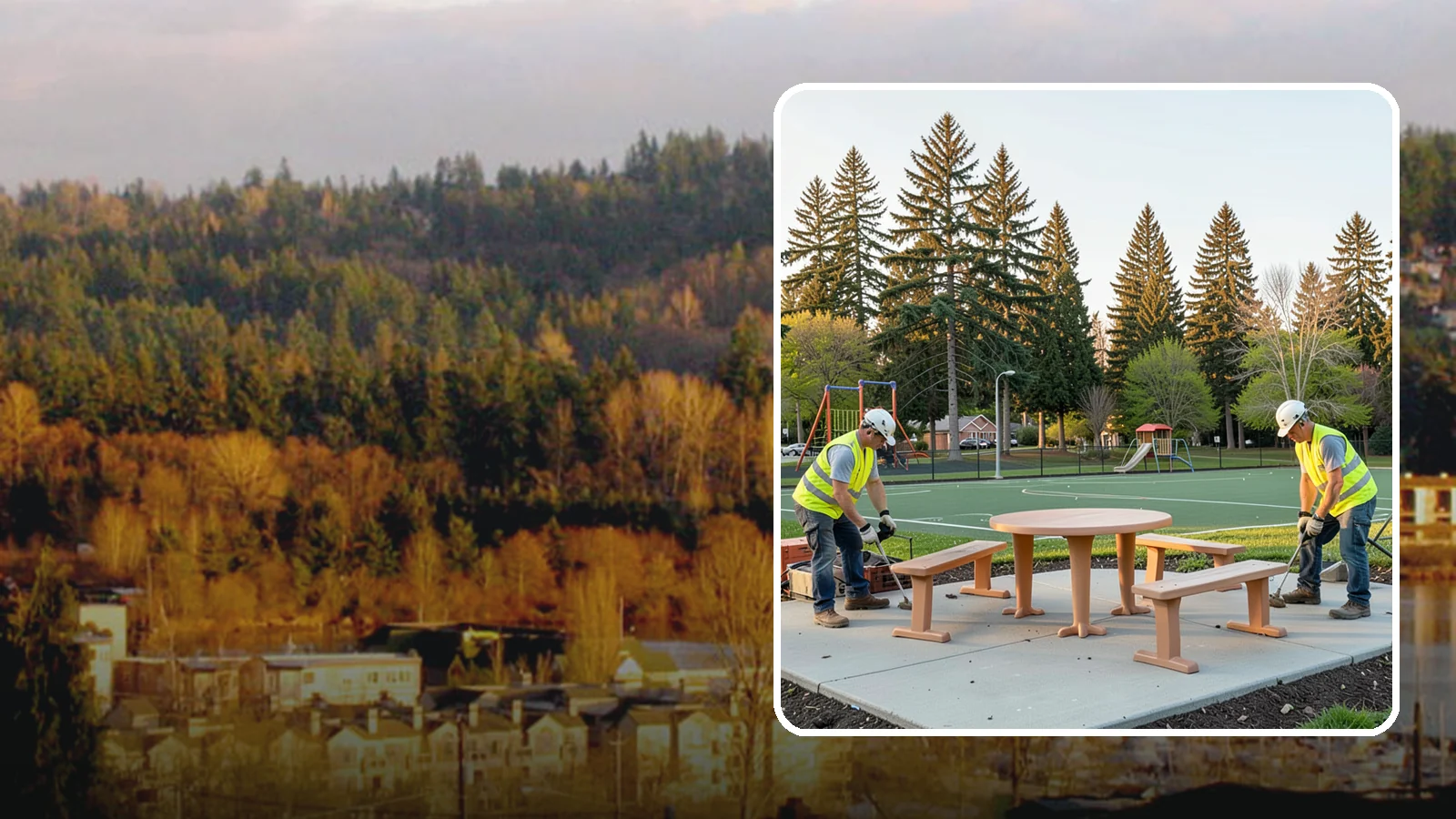 Park Furniture Installation in Kenmore, King County, WA - Installation of benches, tables, receptacles, and site amenities with proper anchoring and ADA clearances.