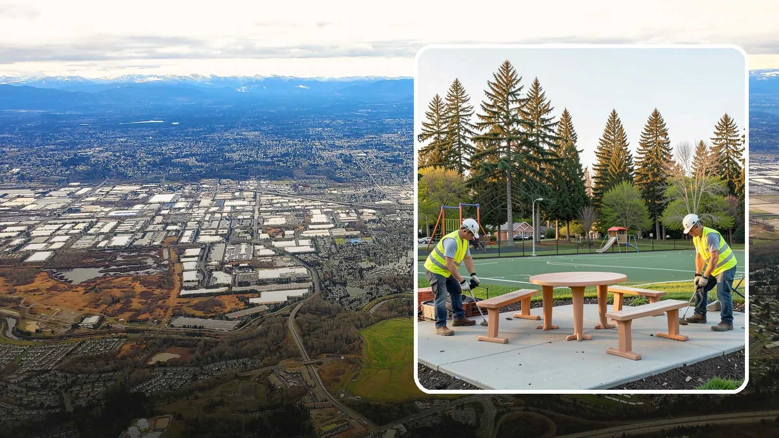 Park Furniture Installation in Kent, King County, WA - Installation of benches, tables, receptacles, and site amenities with proper anchoring and ADA clearances.