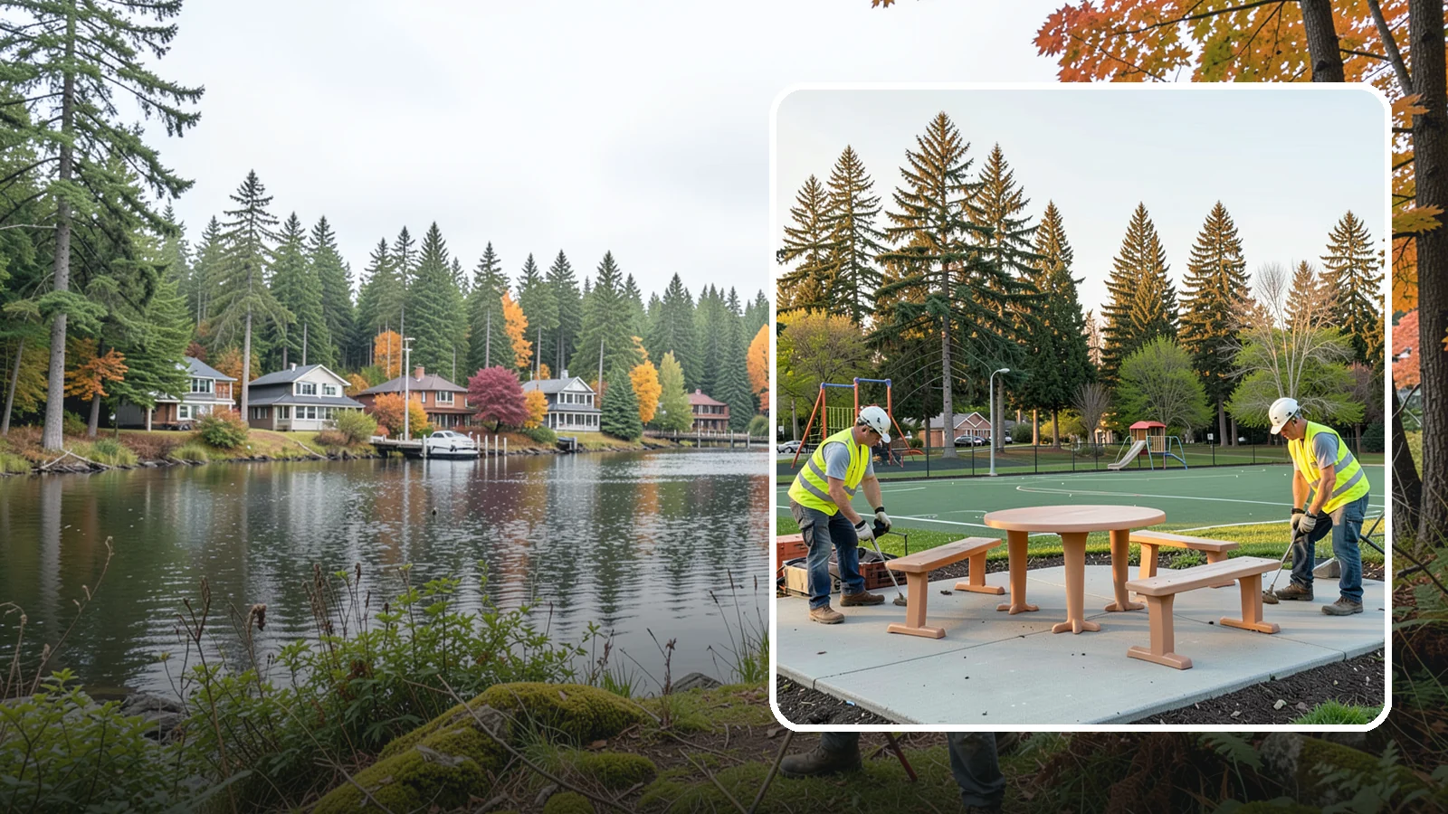 Park Furniture Installation in La Conner, Skagit County, WA - Installation of benches, tables, receptacles, and site amenities with proper anchoring and ADA clearances.