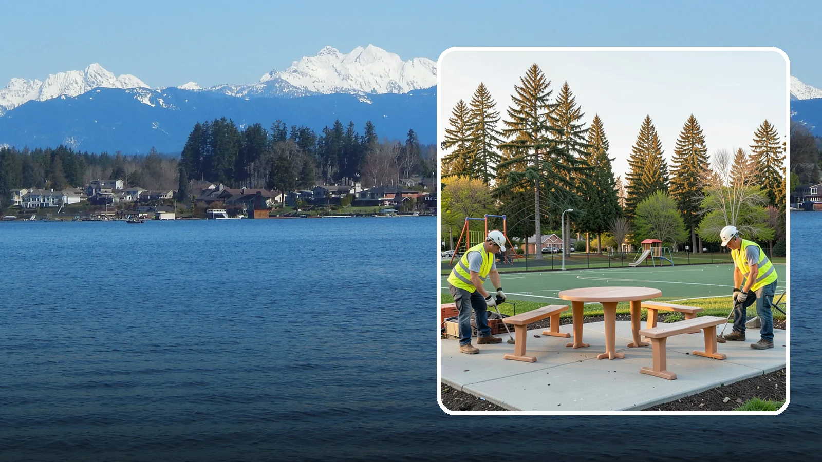 Park Furniture Installation in Lake Stevens, Snohomish County, WA - Installation of benches, tables, receptacles, and site amenities with proper anchoring and ADA clearances.