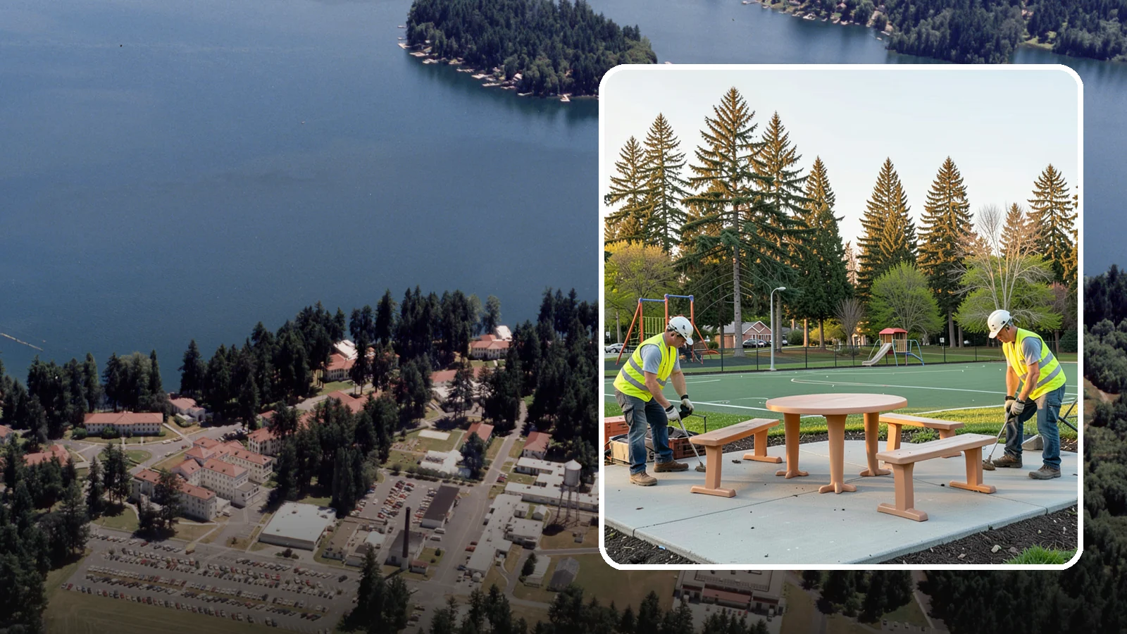 Park Furniture Installation in Lakewood, Pierce County, WA - Installation of benches, tables, receptacles, and site amenities with proper anchoring and ADA clearances.