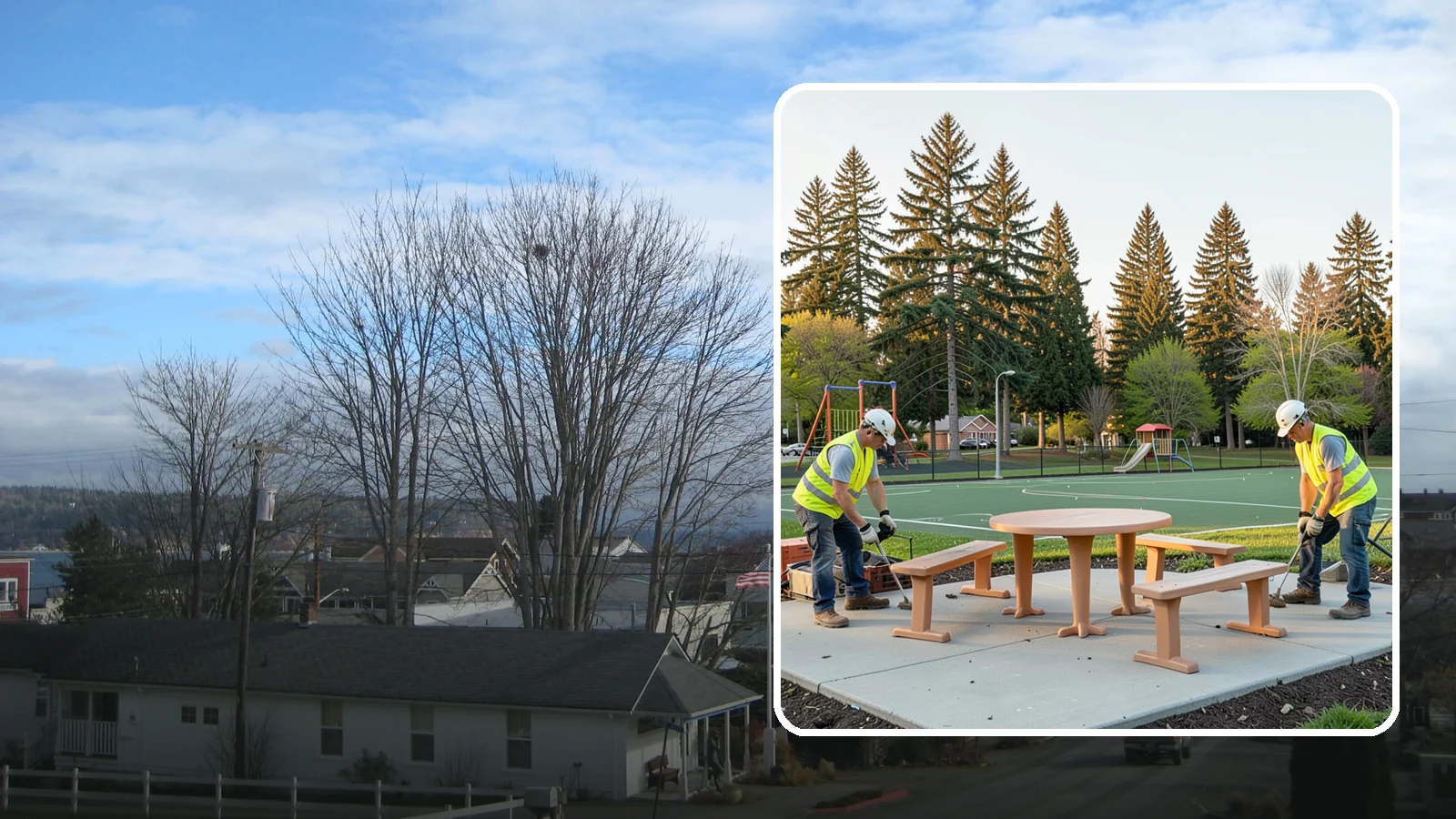 Park Furniture Installation in Langley, Island County, WA - Installation of benches, tables, receptacles, and site amenities with proper anchoring and ADA clearances.
