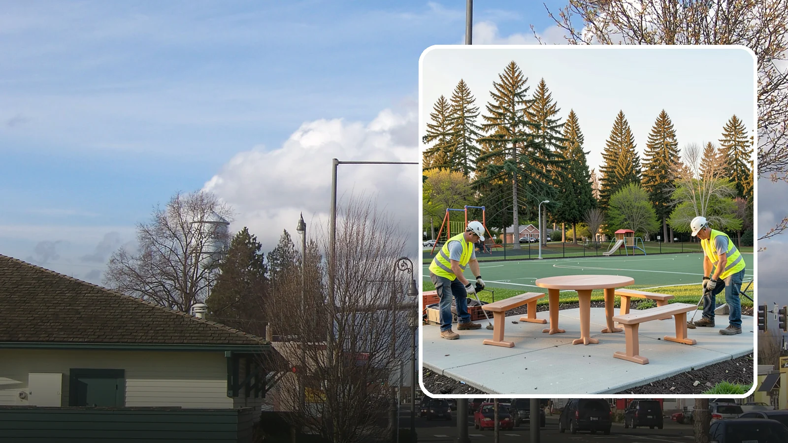 Park Furniture Installation in Marysville, Snohomish County, WA - Installation of benches, tables, receptacles, and site amenities with proper anchoring and ADA clearances.