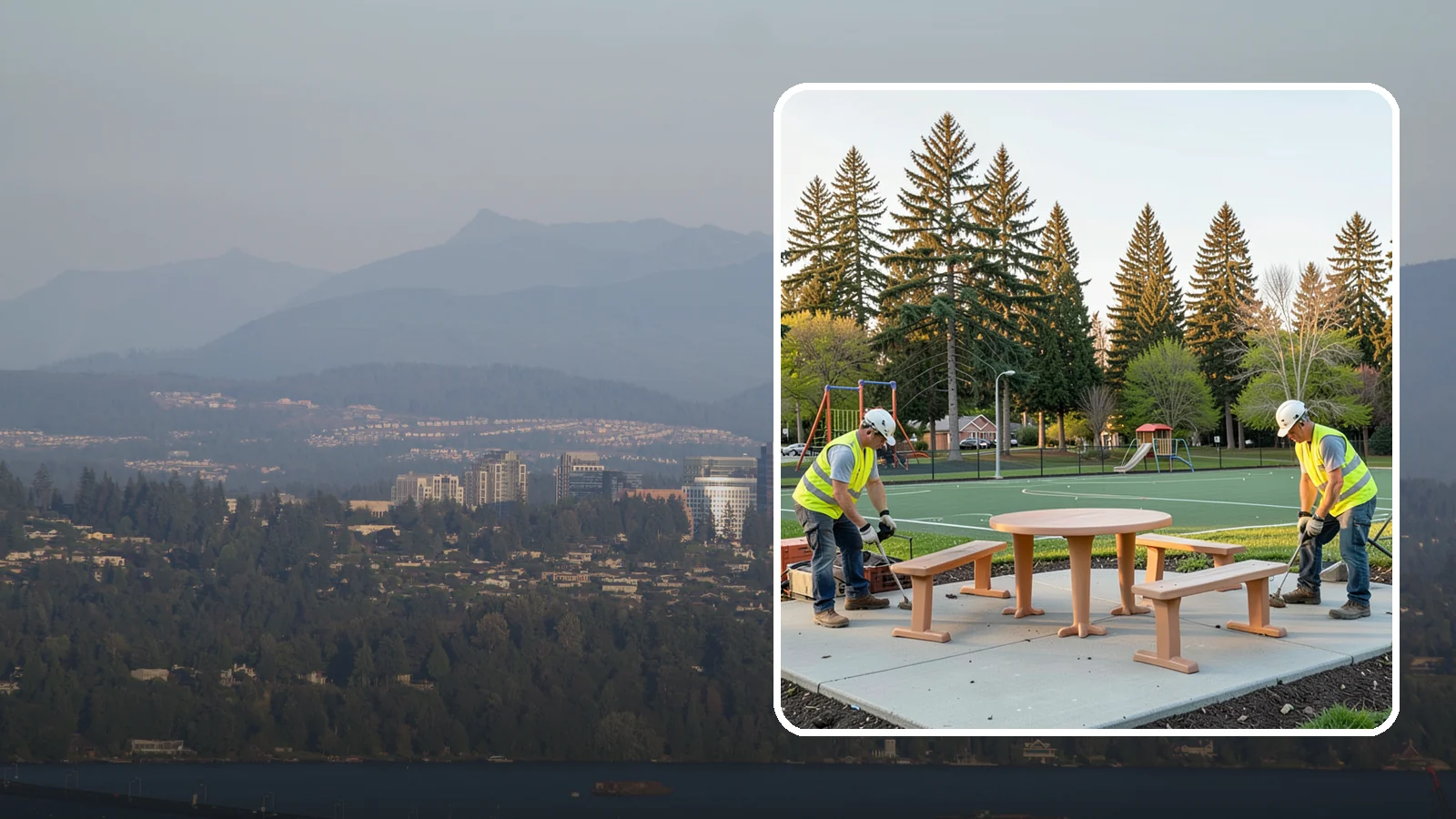 Park Furniture Installation in Medina, King County, WA - Installation of benches, tables, receptacles, and site amenities with proper anchoring and ADA clearances.