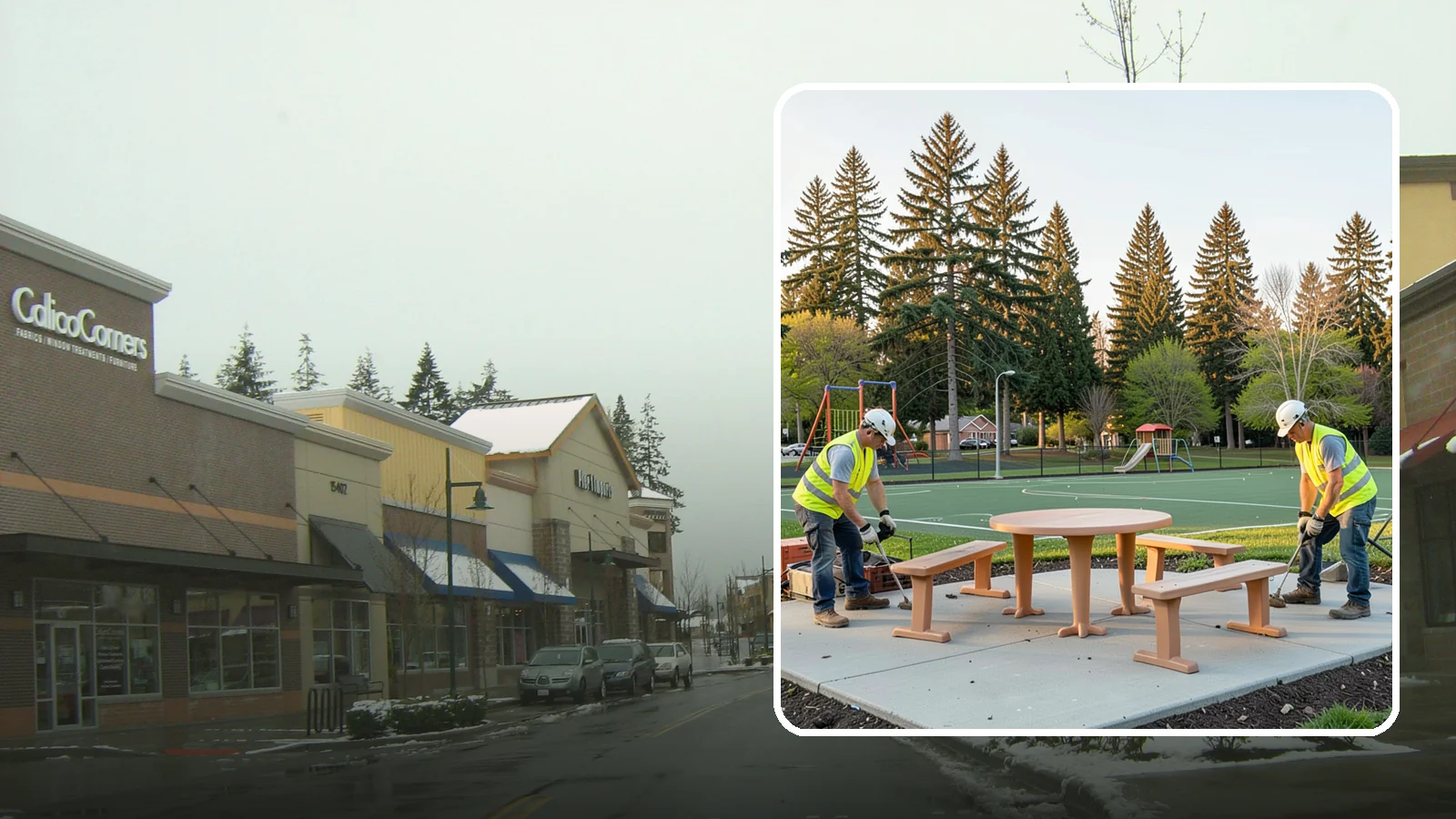 Park Furniture Installation in Mill Creek, Snohomish County, WA - Installation of benches, tables, receptacles, and site amenities with proper anchoring and ADA clearances.