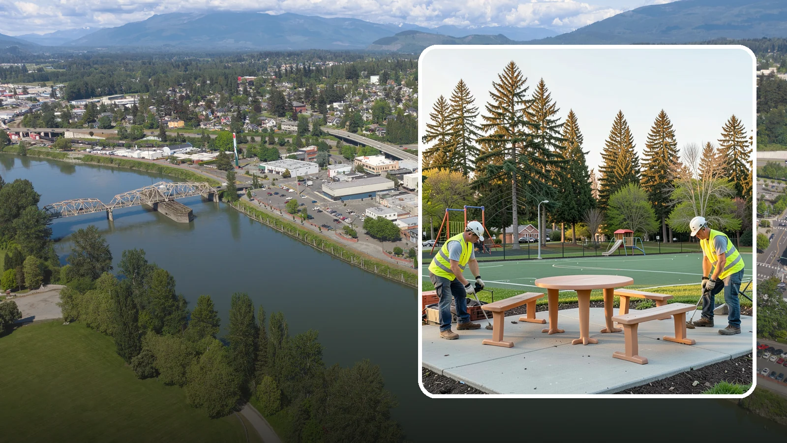 Park Furniture Installation in Mount Vernon, Skagit County, WA - Installation of benches, tables, receptacles, and site amenities with proper anchoring and ADA clearances.