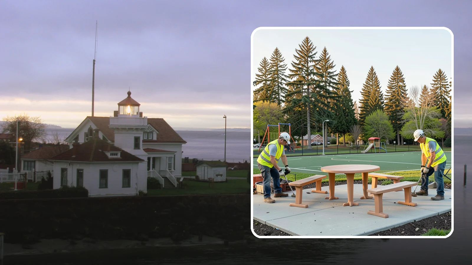 Park Furniture Installation in Mukilteo, Snohomish County, WA - Installation of benches, tables, receptacles, and site amenities with proper anchoring and ADA clearances.