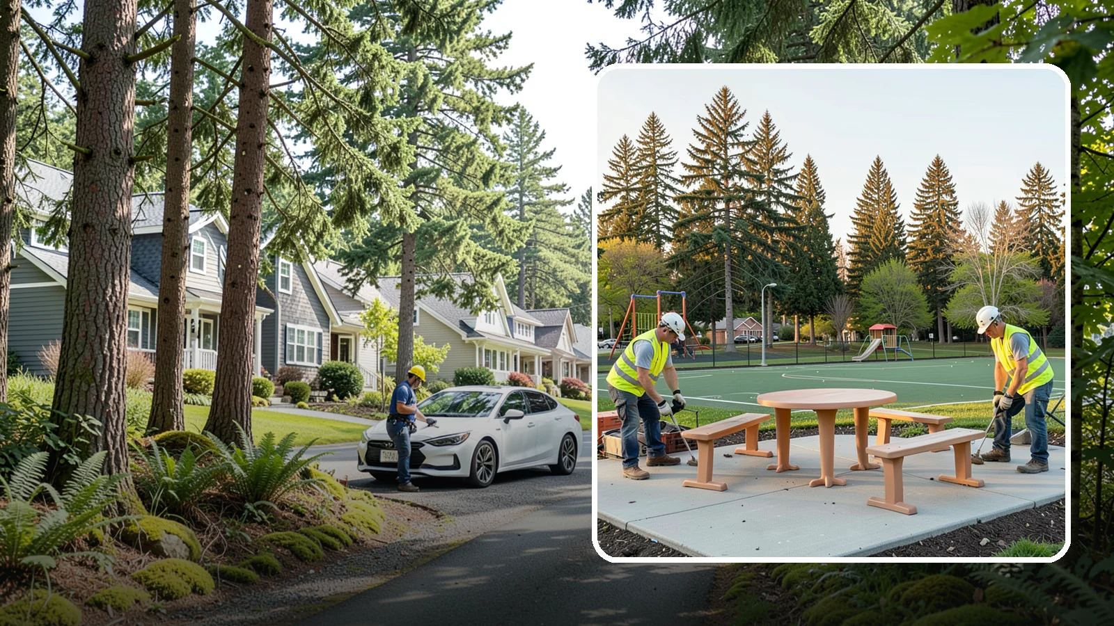 Park Furniture Installation in Normandy Park, King County, WA - Installation of benches, tables, receptacles, and site amenities with proper anchoring and ADA clearances.