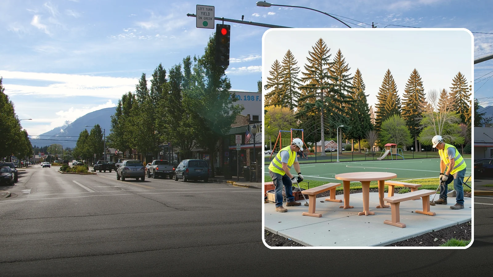 Park Furniture Installation in North Bend, King County, WA - Installation of benches, tables, receptacles, and site amenities with proper anchoring and ADA clearances.