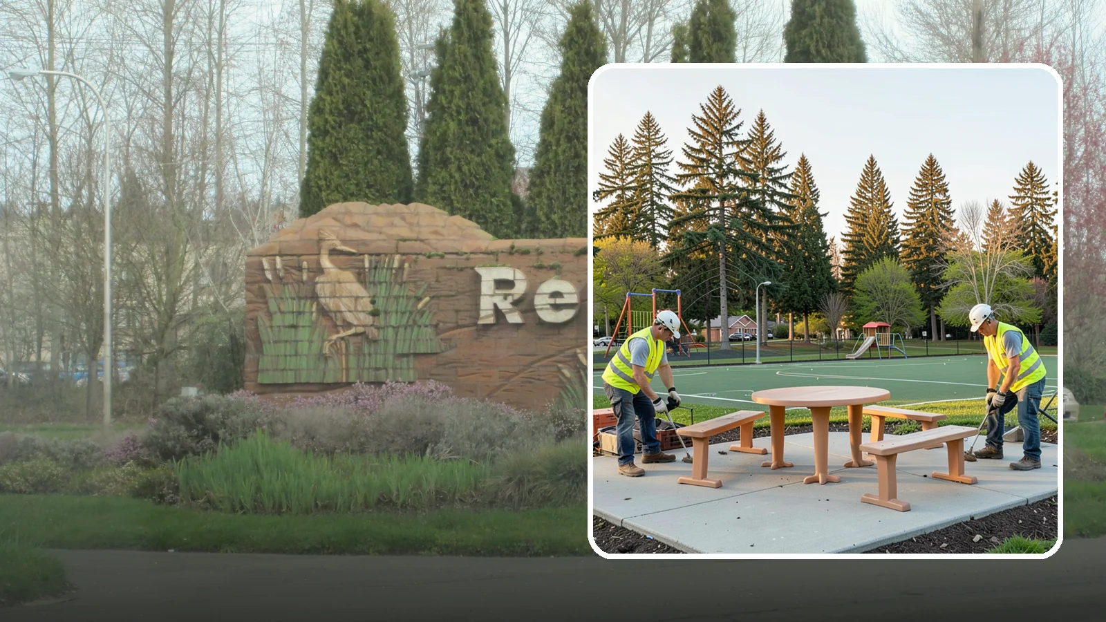 Park Furniture Installation in Renton, King County, WA - Installation of benches, tables, receptacles, and site amenities with proper anchoring and ADA clearances.