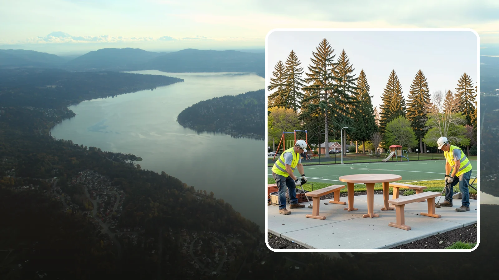 Park Furniture Installation in Sammamish, King County, WA - Installation of benches, tables, receptacles, and site amenities with proper anchoring and ADA clearances.