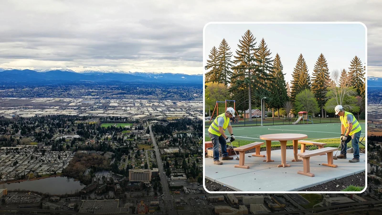 Park Furniture Installation in SeaTac, King County, WA - Installation of benches, tables, receptacles, and site amenities with proper anchoring and ADA clearances.