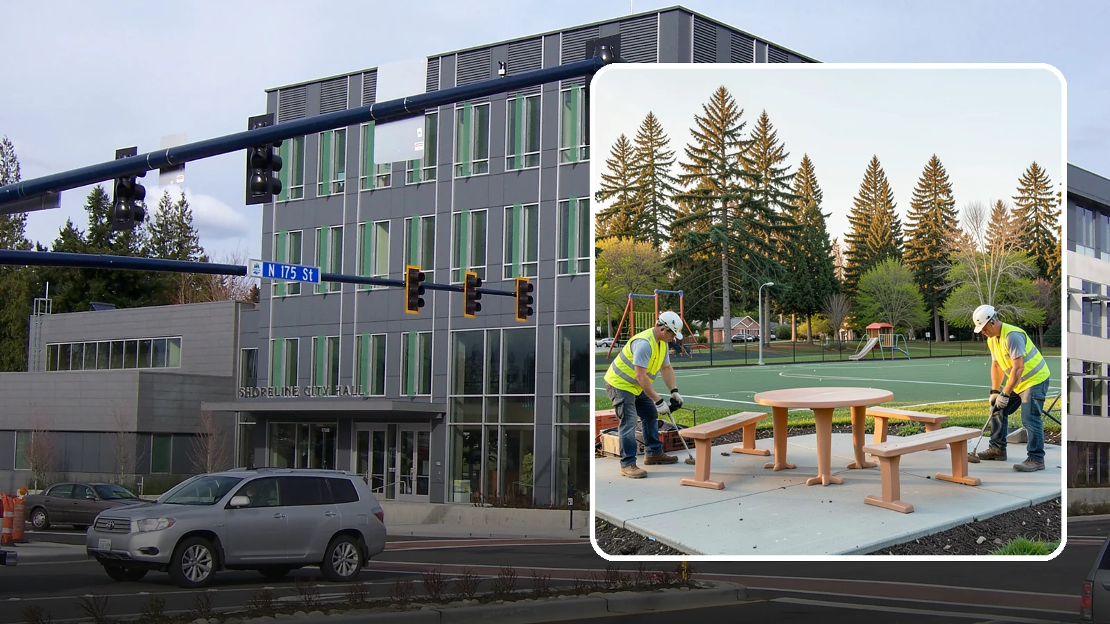 Park Furniture Installation in Shoreline, King County, WA - Installation of benches, tables, receptacles, and site amenities with proper anchoring and ADA clearances.