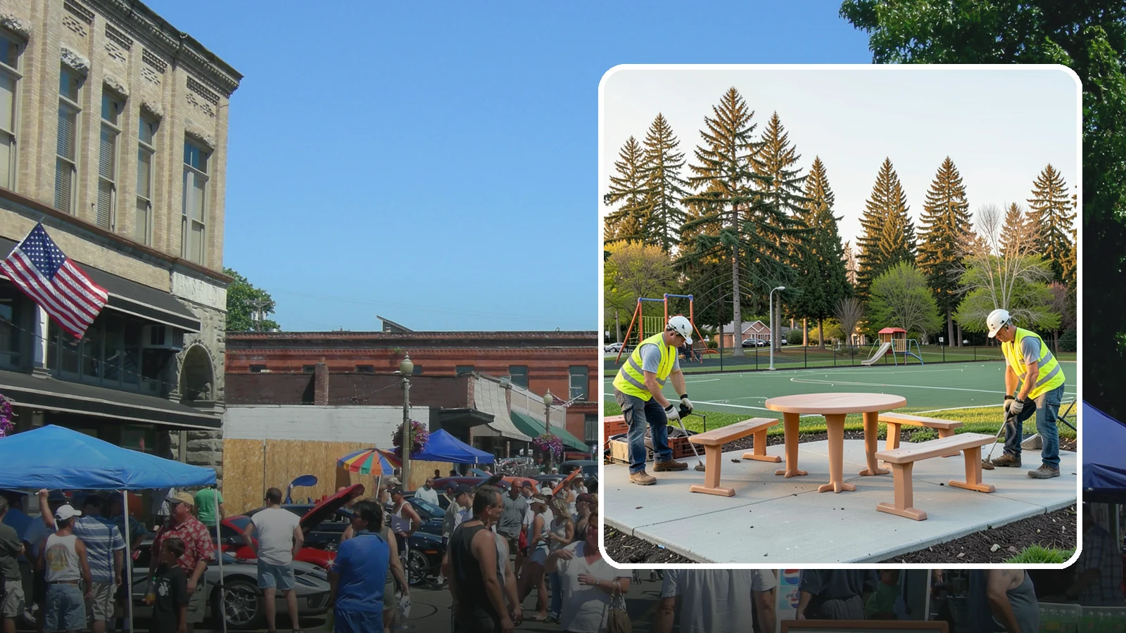 Park Furniture Installation in Snohomish, Snohomish County, WA - Installation of benches, tables, receptacles, and site amenities with proper anchoring and ADA clearances.