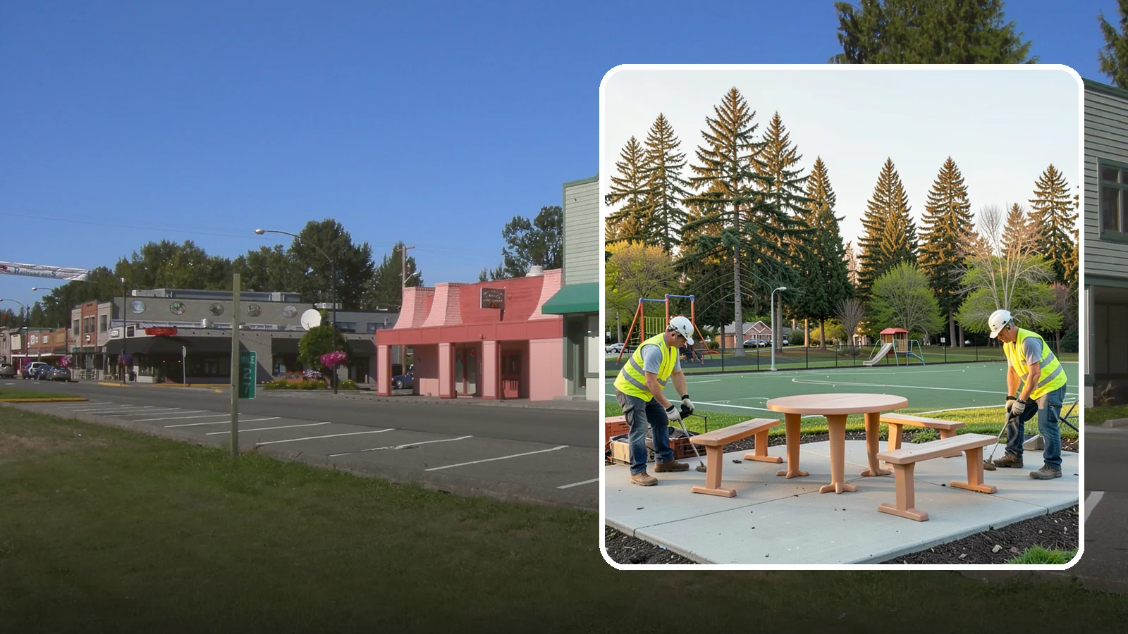 Park Furniture Installation in Snoqualmie, King County, WA - Installation of benches, tables, receptacles, and site amenities with proper anchoring and ADA clearances.