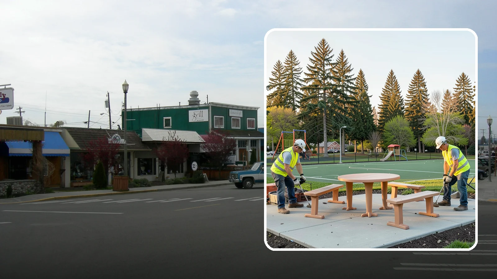 Park Furniture Installation in Stanwood, Snohomish County, WA - Installation of benches, tables, receptacles, and site amenities with proper anchoring and ADA clearances.
