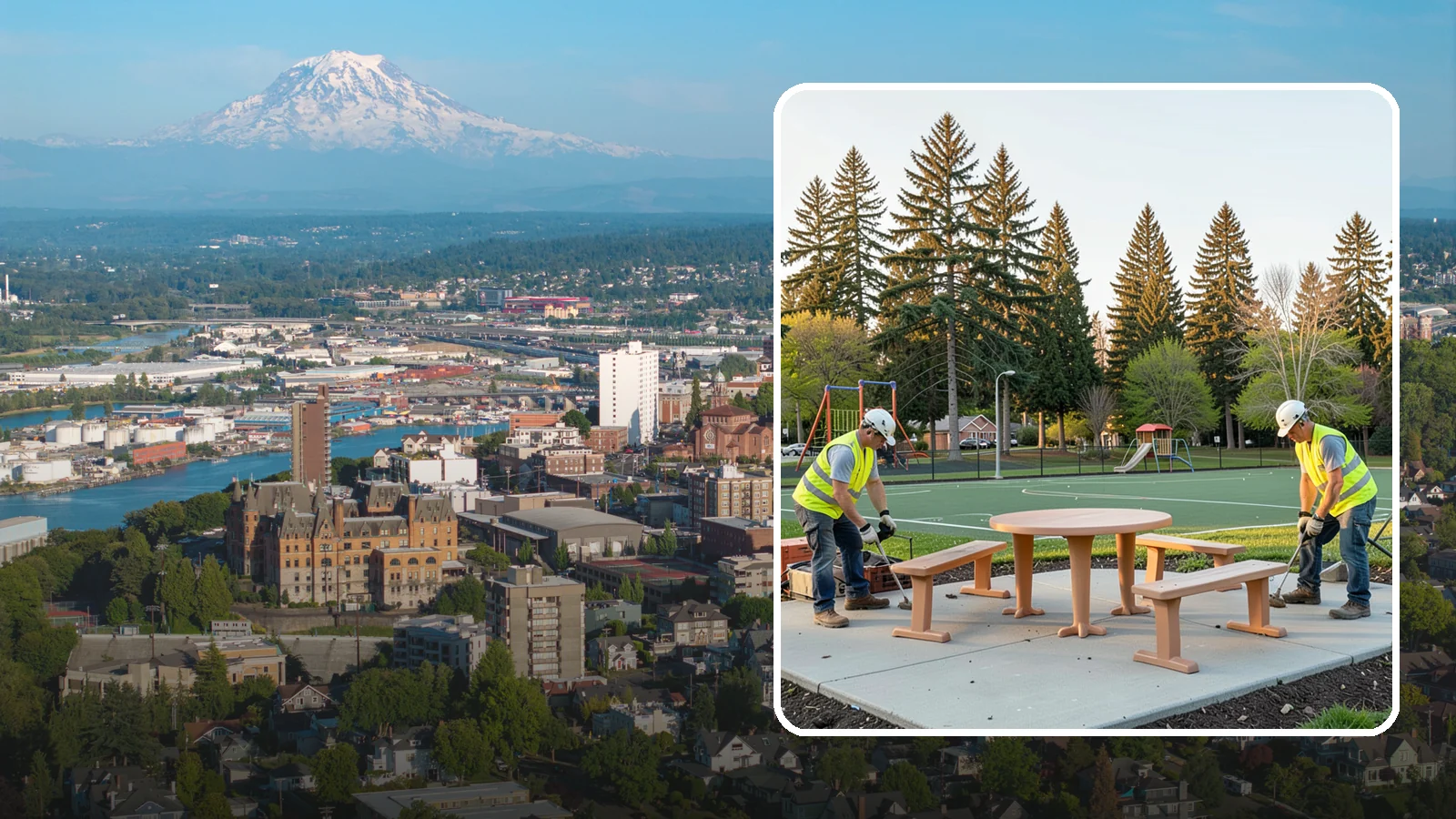 Park Furniture Installation in Tacoma, Pierce County, WA - Installation of benches, tables, receptacles, and site amenities with proper anchoring and ADA clearances.
