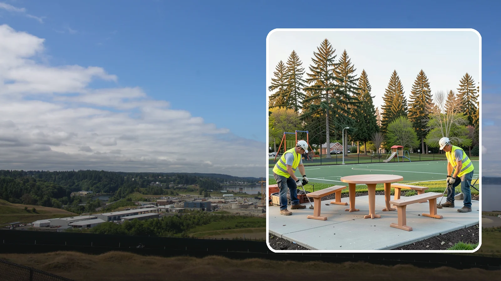 Park Furniture Installation in University Place, Pierce County, WA - Installation of benches, tables, receptacles, and site amenities with proper anchoring and ADA clearances.
