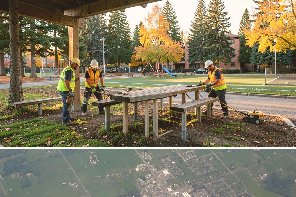 Park Landscape Maintenance in Enumclaw, King County, WA - Peak mowing and bed care span spring through early fall, while wet-season work shifts to leaf cleanup, drainage clearing, and...