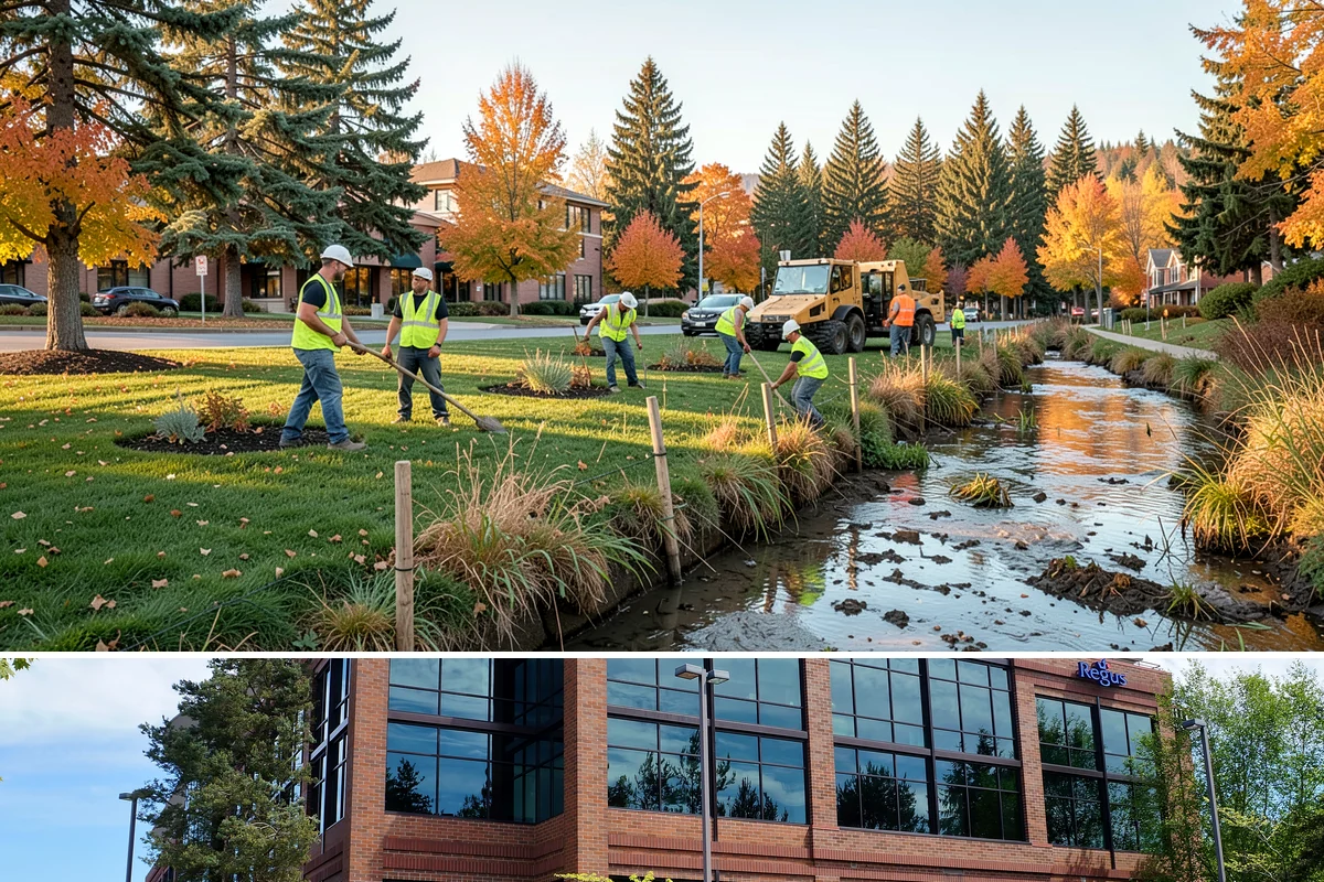 Park Landscape Maintenance in Mountlake Terrace, Snohomish County, WA - Peak mowing and bed care span spring through early fall, while wet-season work shifts to leaf cleanup, drainage clearing, and...