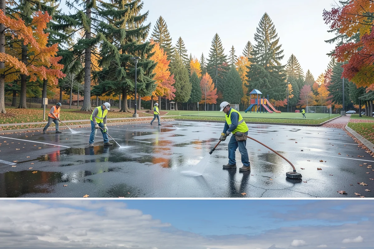 Park Landscape Maintenance in University Place, Pierce County, WA - Peak mowing and bed care span spring through early fall, while wet-season work shifts to leaf cleanup, drainage clearing, and...