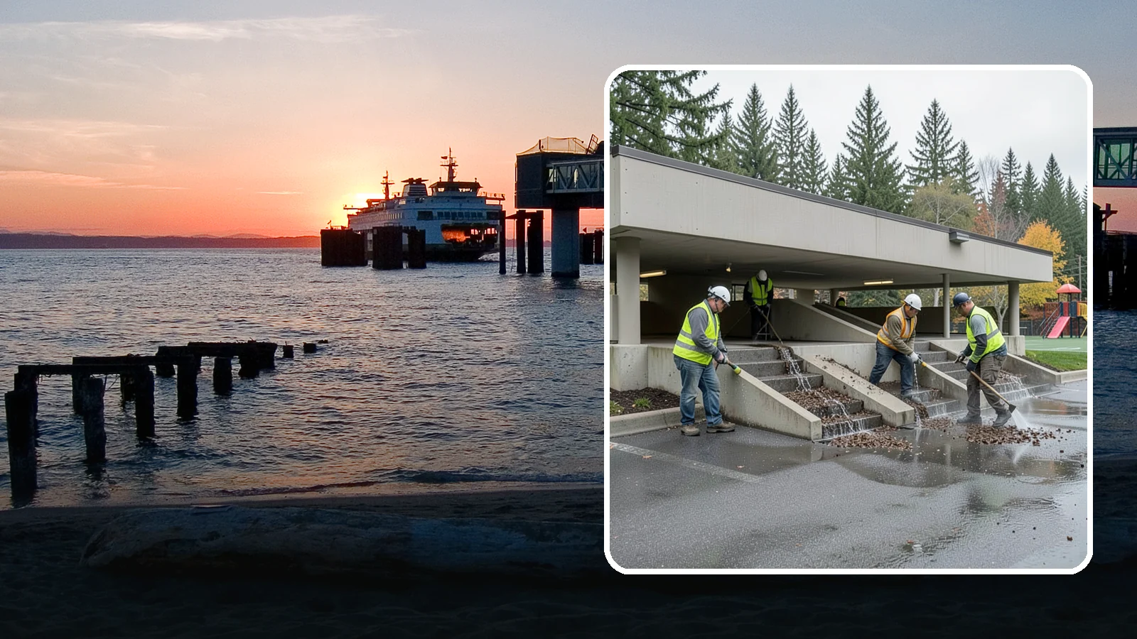 Parking Garage Cleaning in Edmonds, Snohomish County, WA - Clean multi-level public parking structures, including decks, stairwells, and drains, on a managed schedule.
