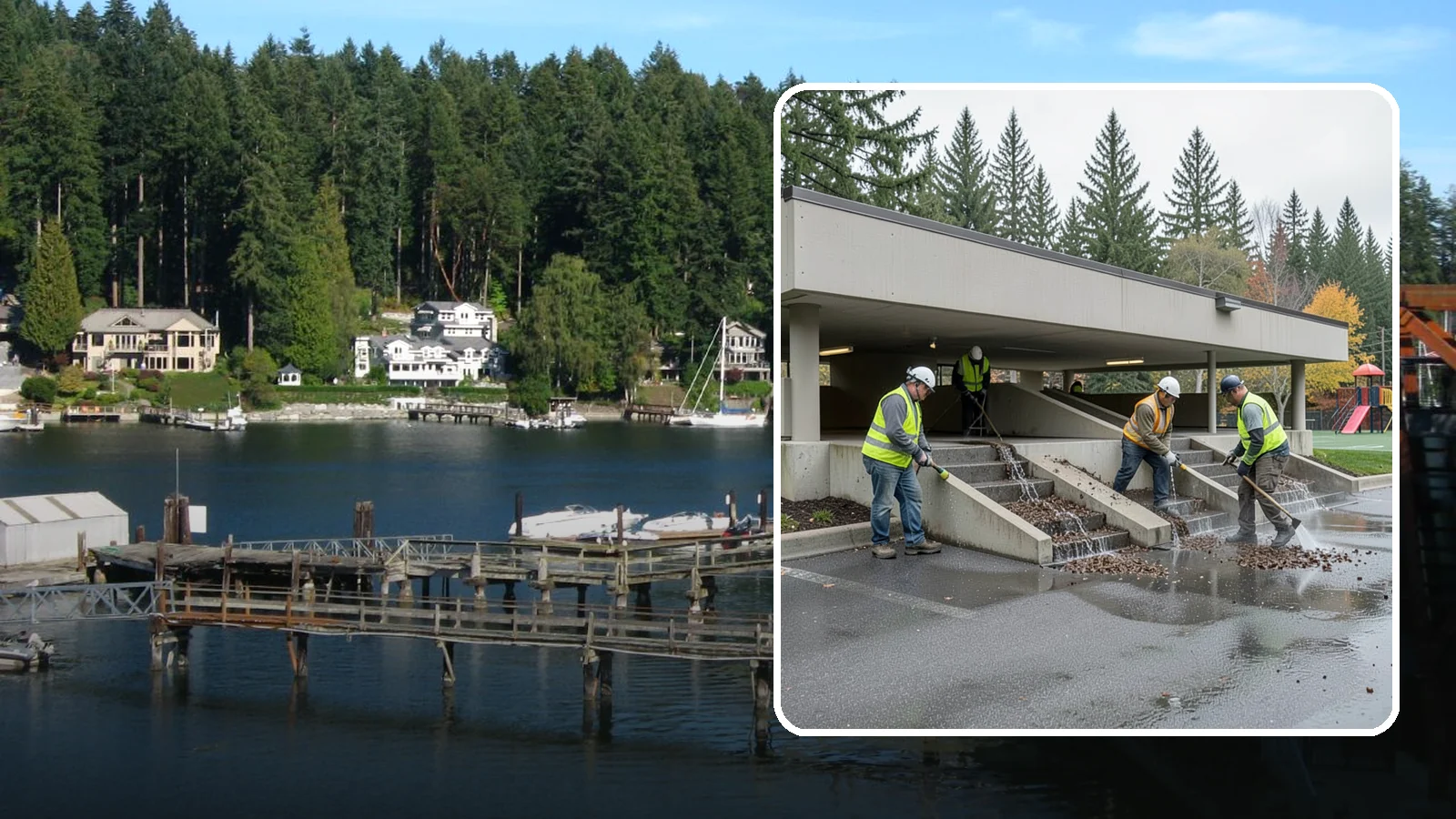 Parking Garage Cleaning in Gig Harbor, Pierce County, WA - Clean multi-level public parking structures, including decks, stairwells, and drains, on a managed schedule.