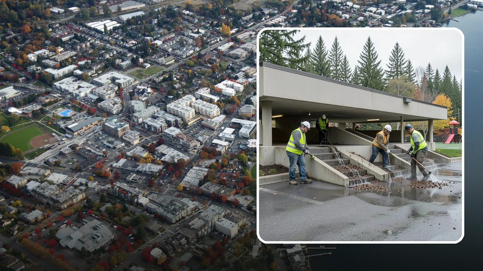 Parking Garage Cleaning in Kirkland, King County, WA - Clean multi-level public parking structures, including decks, stairwells, and drains, on a managed schedule.