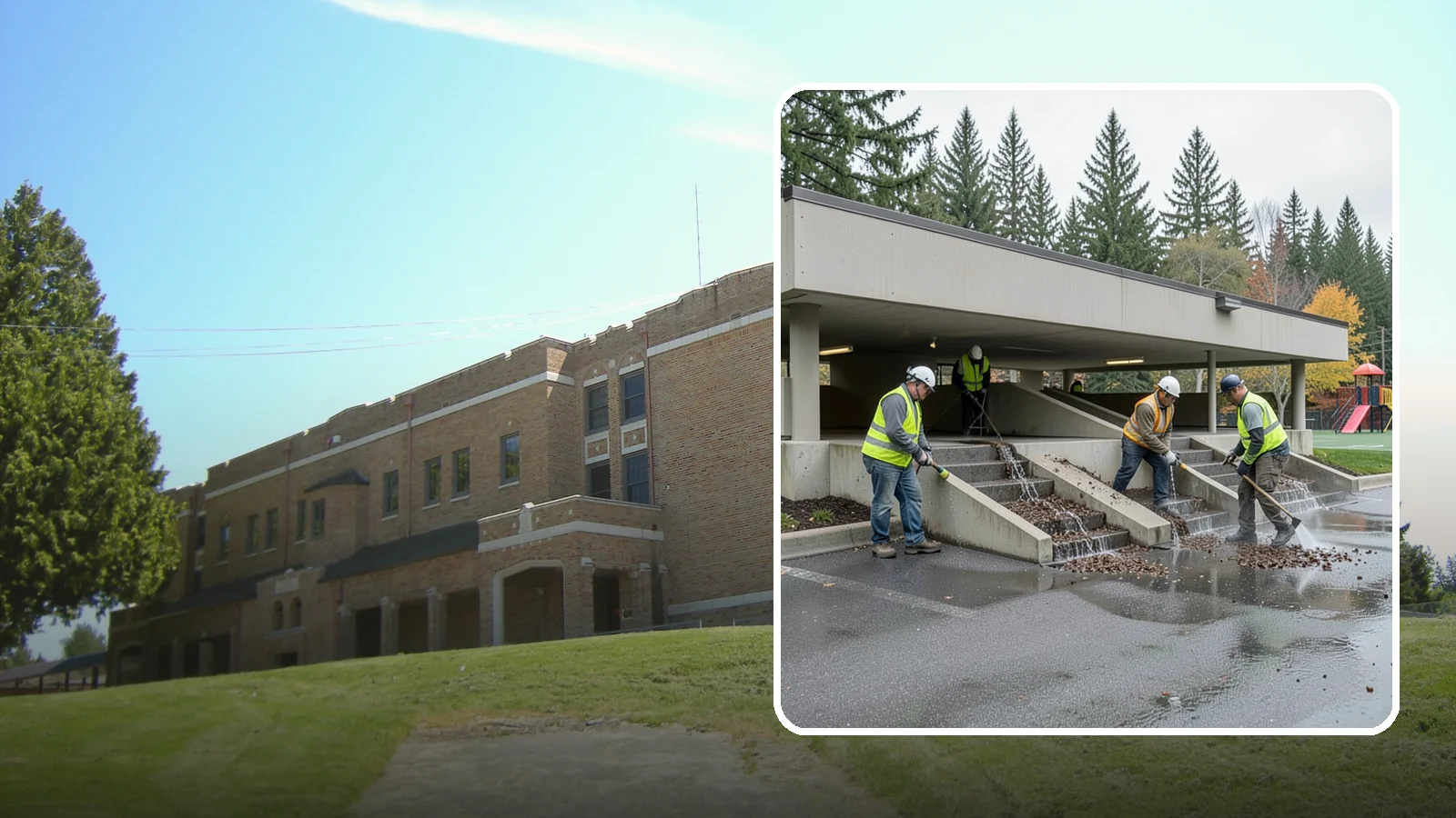 Parking Garage Cleaning in Maple Valley, King County, WA - Clean multi-level public parking structures, including decks, stairwells, and drains, on a managed schedule.