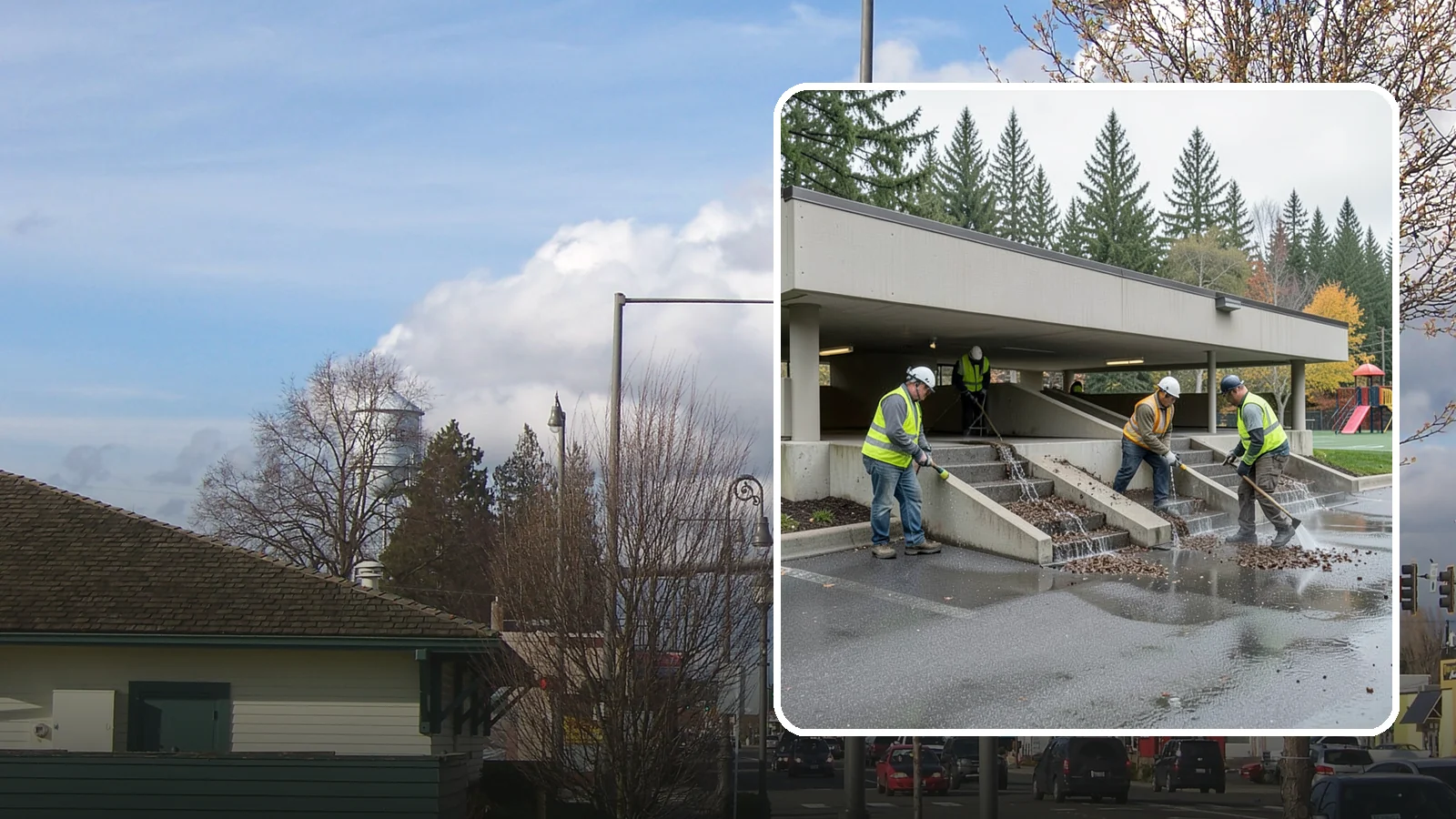 Parking Garage Cleaning in Marysville, Snohomish County, WA - Clean multi-level public parking structures, including decks, stairwells, and drains, on a managed schedule.