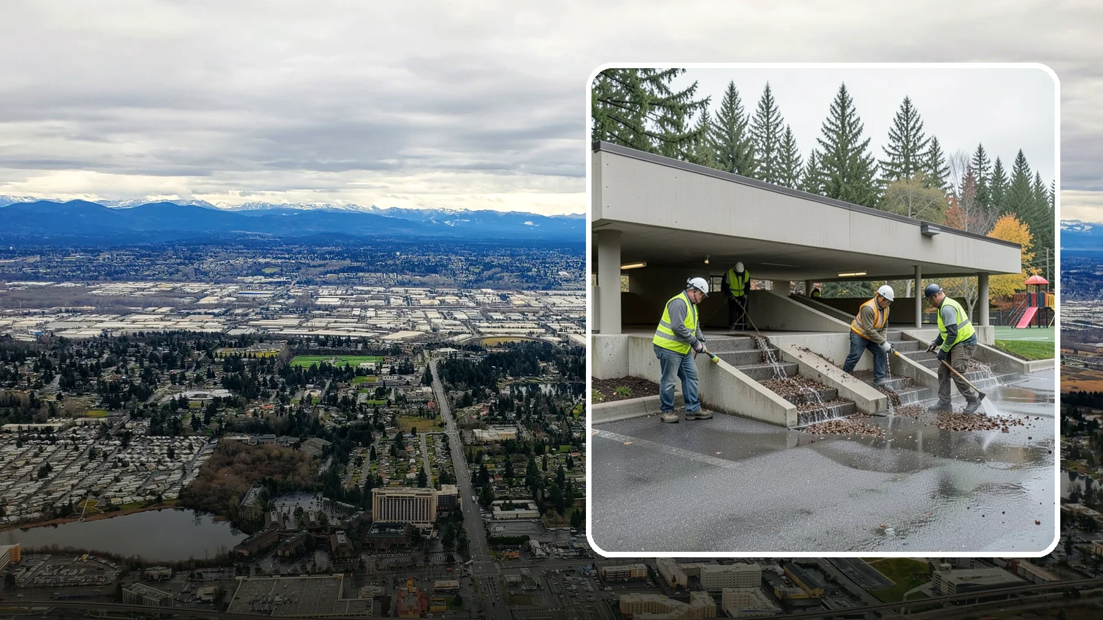 Parking Garage Cleaning in SeaTac, King County, WA - Clean multi-level public parking structures, including decks, stairwells, and drains, on a managed schedule.