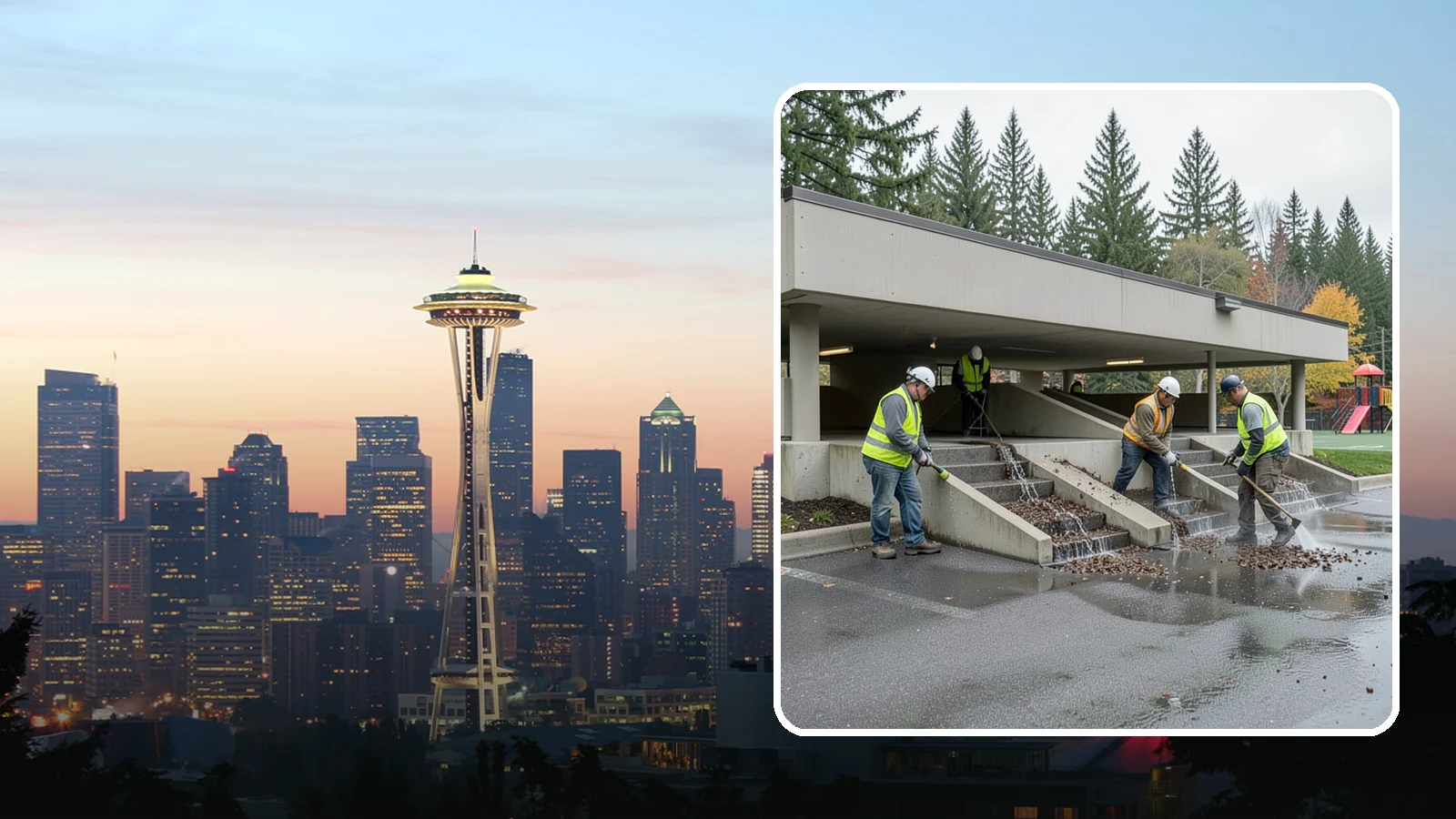 Parking Garage Cleaning in Seattle, King County, WA - Clean multi-level public parking structures, including decks, stairwells, and drains, on a managed schedule.