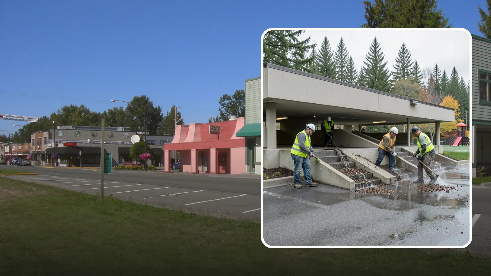 Parking Garage Cleaning in Snoqualmie, King County, WA - Clean multi-level public parking structures, including decks, stairwells, and drains, on a managed schedule.