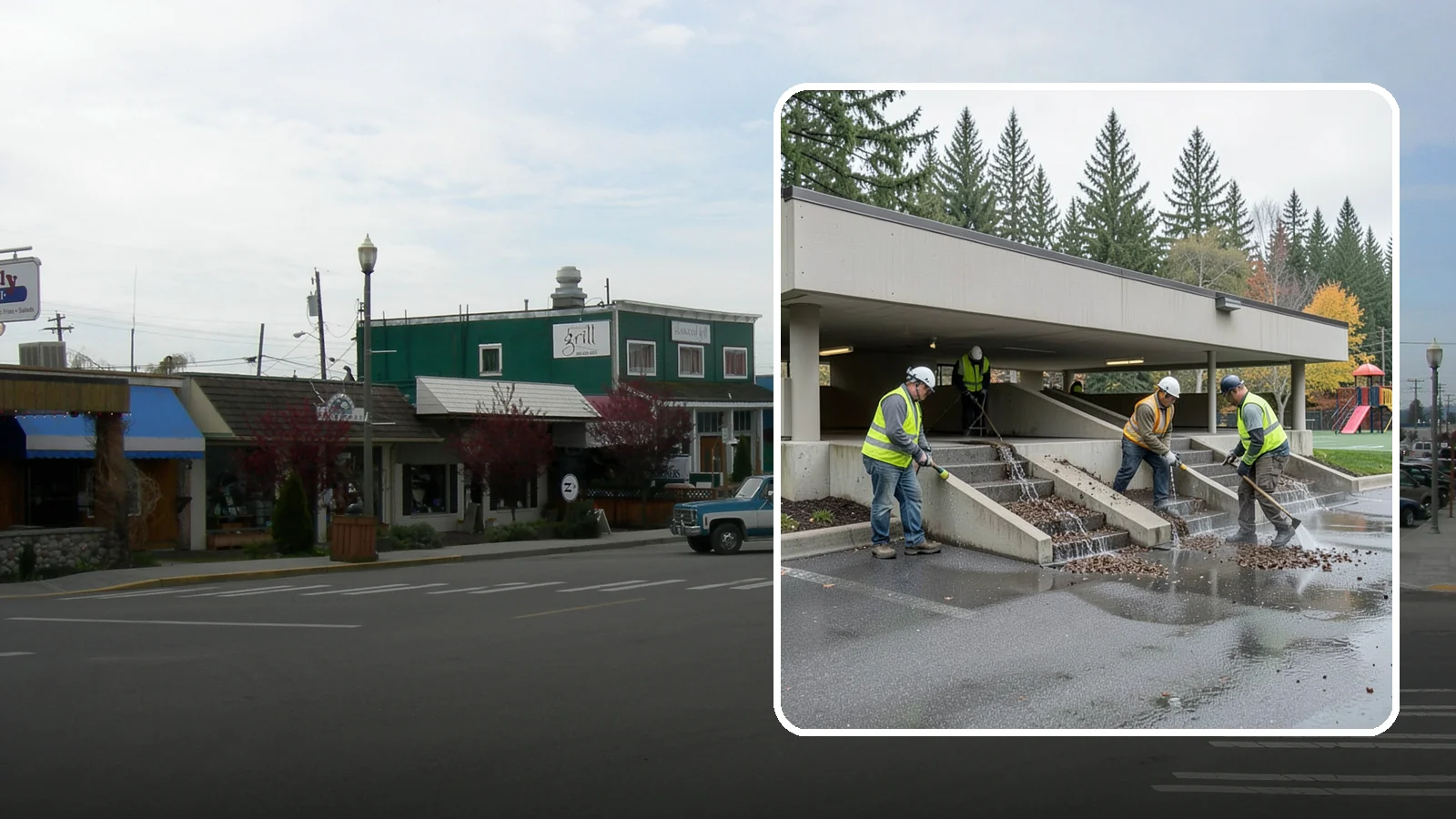 Parking Garage Cleaning in Stanwood, Snohomish County, WA - Clean multi-level public parking structures, including decks, stairwells, and drains, on a managed schedule.
