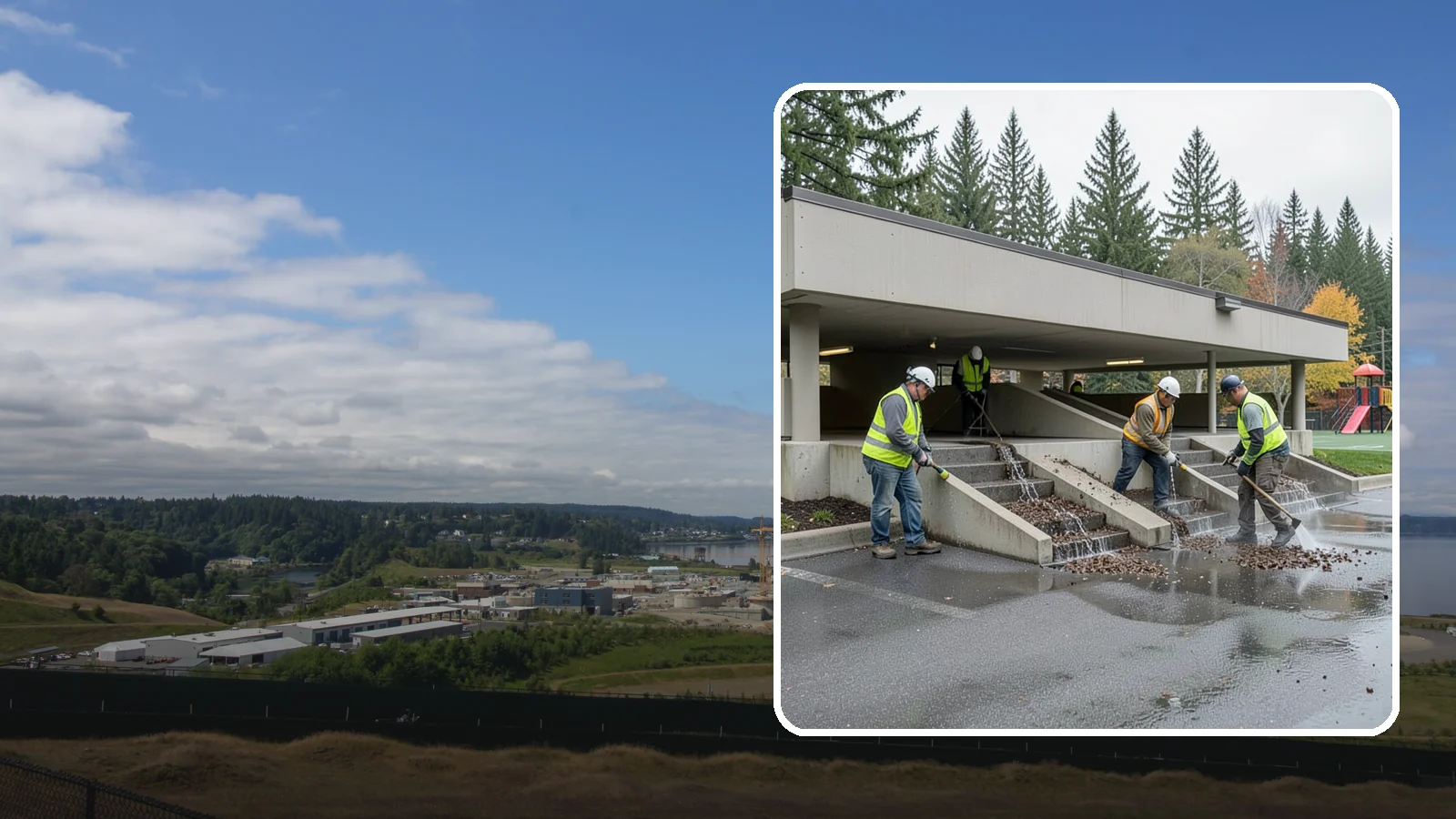 Parking Garage Cleaning in University Place, Pierce County, WA - Clean multi-level public parking structures, including decks, stairwells, and drains, on a managed schedule.