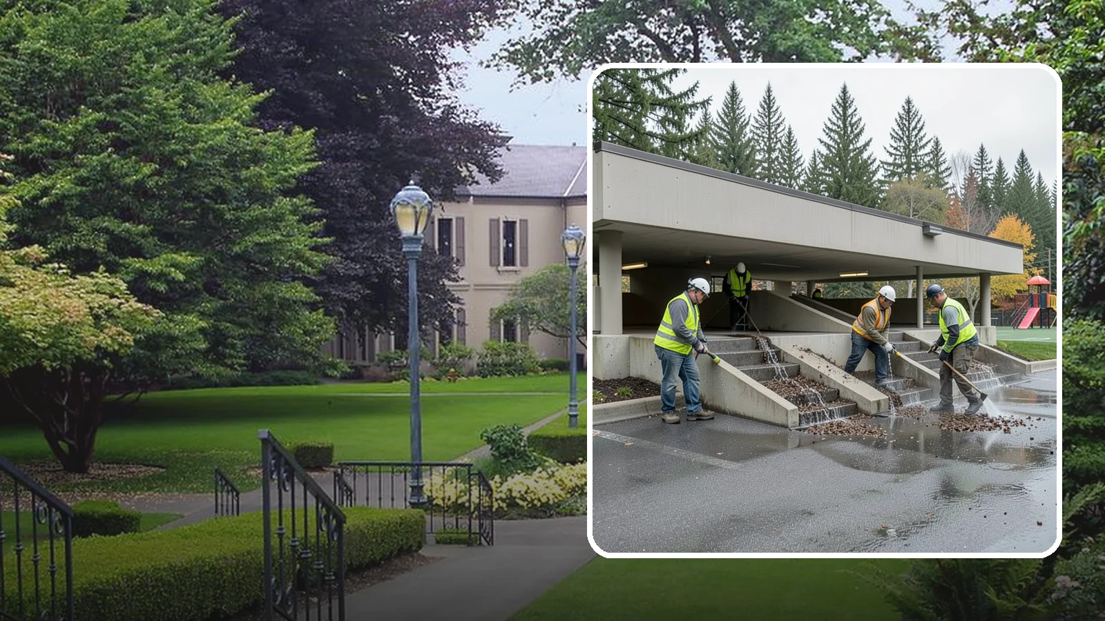 Parking Garage Cleaning in Woodinville, King County, WA - Clean multi-level public parking structures, including decks, stairwells, and drains, on a managed schedule.