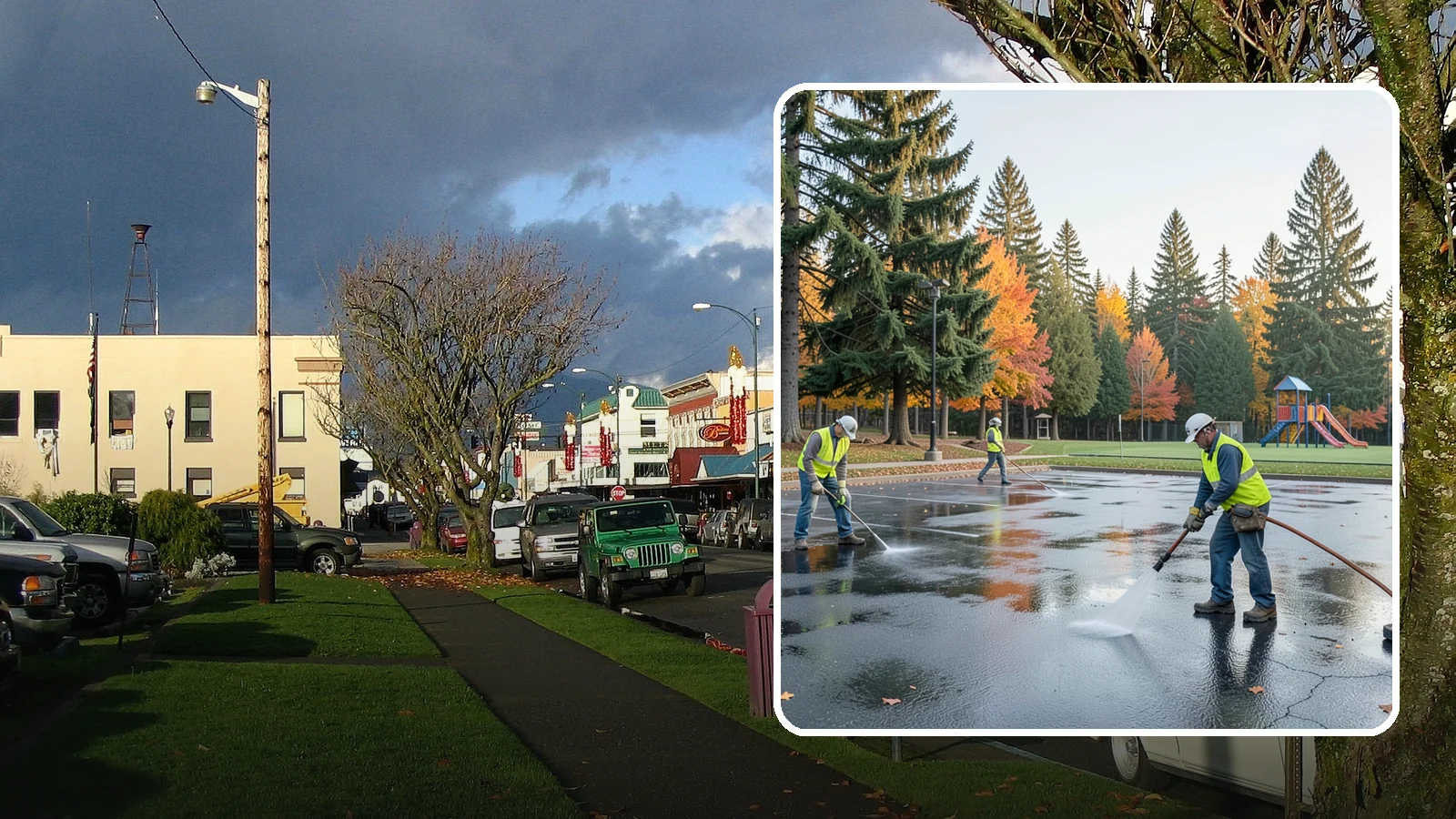 Parking Lot Cleaning in Arlington, Snohomish County, WA - Pressure wash and degrease public parking lots to remove oil staining, gum, and accumulated grime.