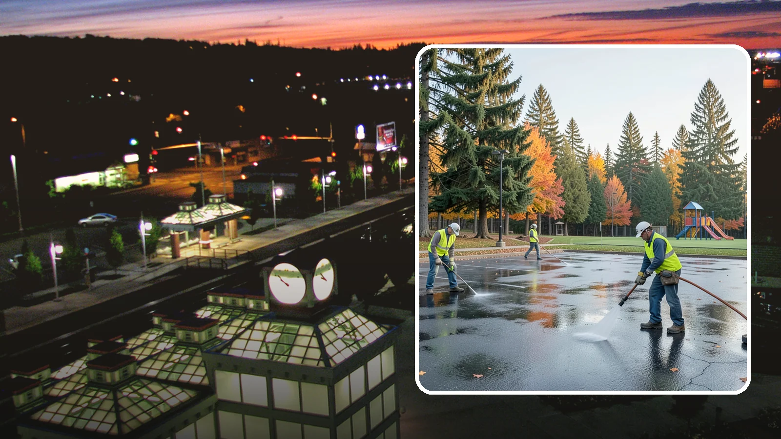 Parking Lot Cleaning in Auburn, King County, WA - Pressure wash and degrease public parking lots to remove oil staining, gum, and accumulated grime.