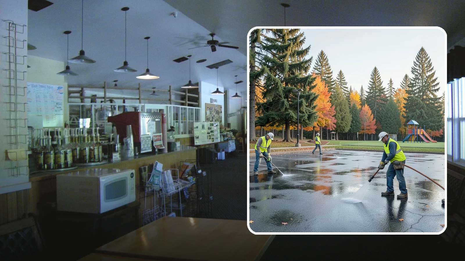 Parking Lot Cleaning in Black Diamond, King County, WA - Pressure wash and degrease public parking lots to remove oil staining, gum, and accumulated grime.
