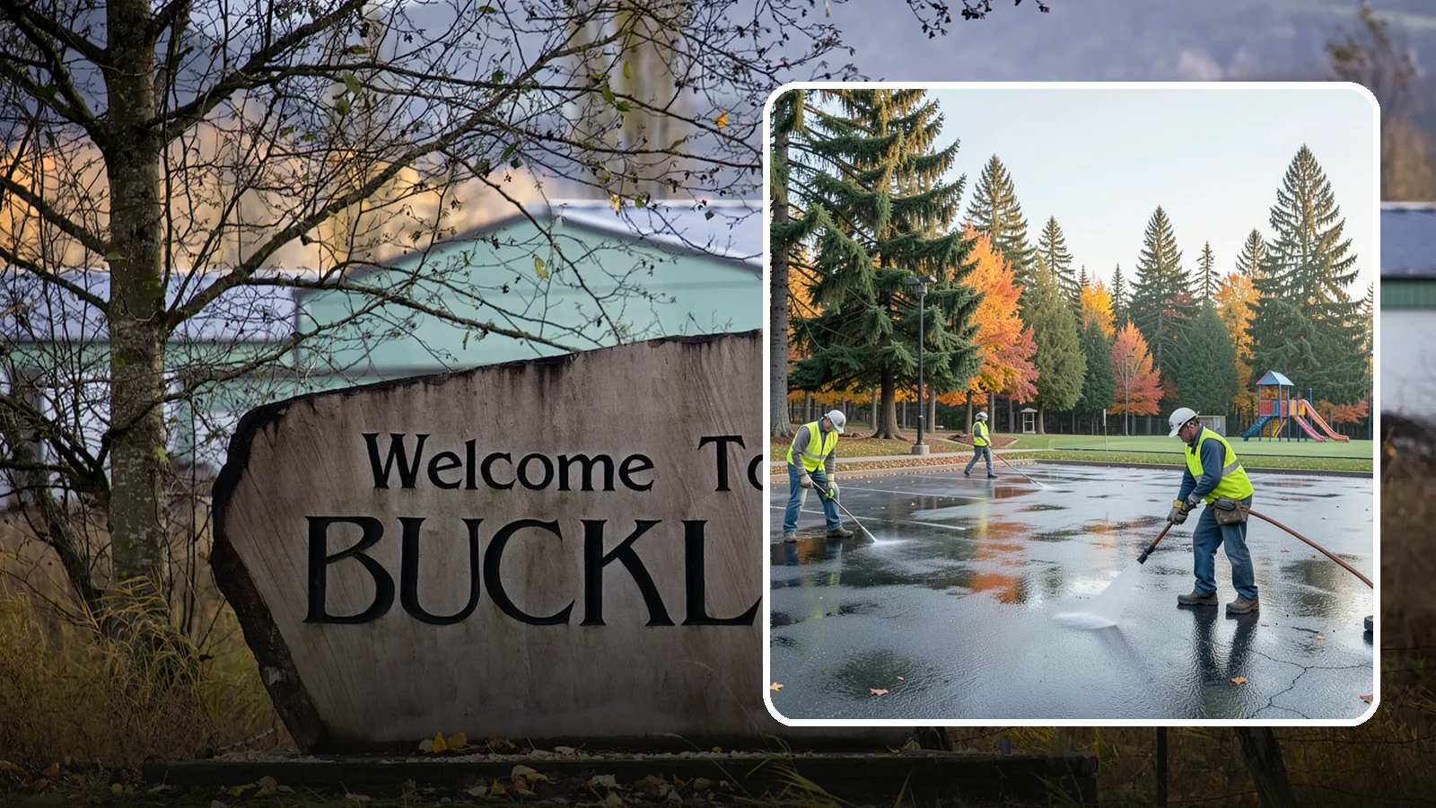Parking Lot Cleaning in Buckley, Pierce County, WA - Pressure wash and degrease public parking lots to remove oil staining, gum, and accumulated grime.