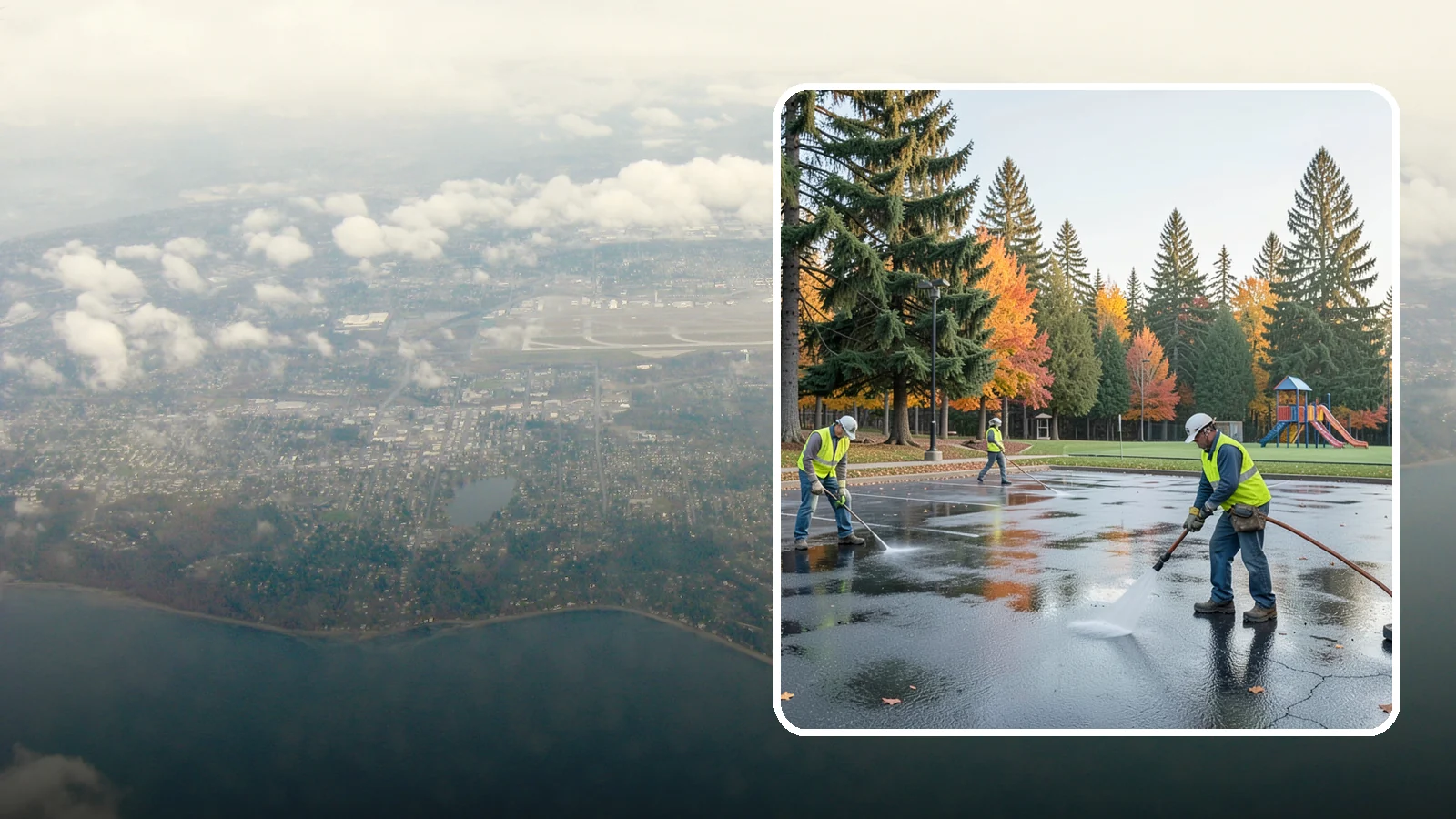 Parking Lot Cleaning in Burien, King County, WA - Pressure wash and degrease public parking lots to remove oil staining, gum, and accumulated grime.