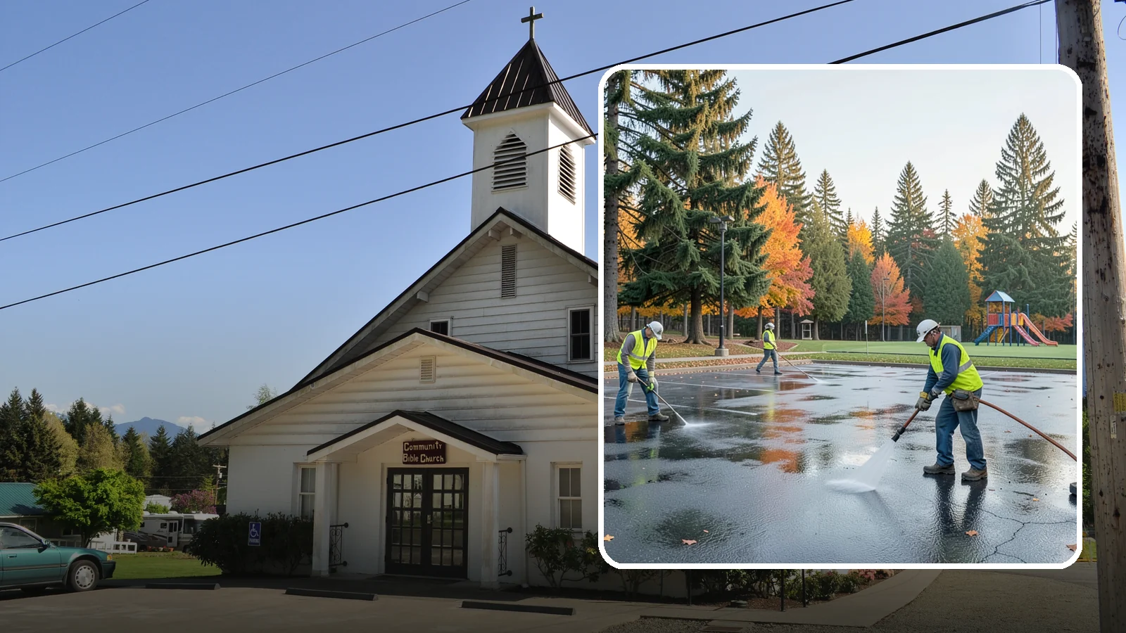 Parking Lot Cleaning in Concrete, Skagit County, WA - Pressure wash and degrease public parking lots to remove oil staining, gum, and accumulated grime.