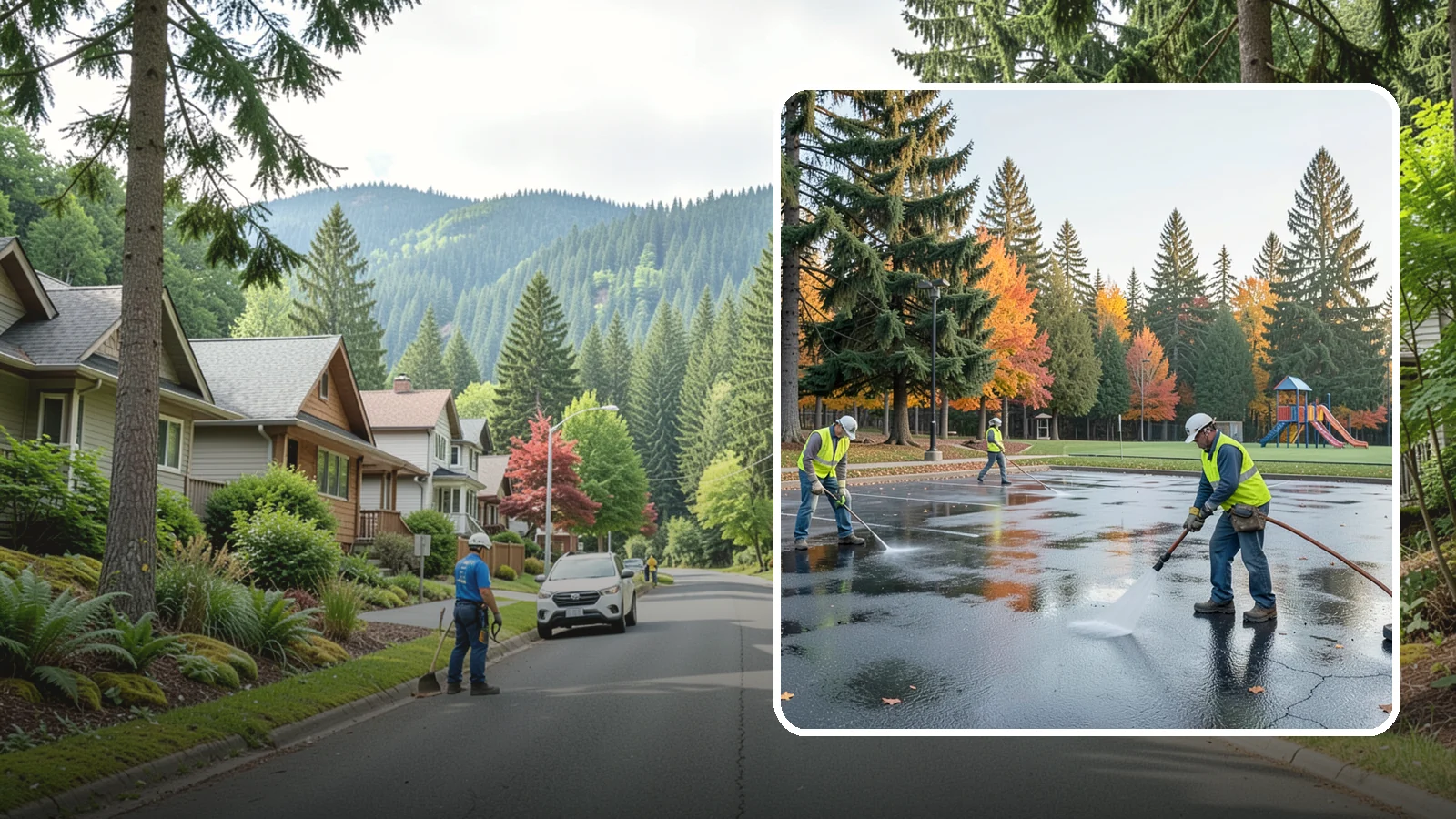 Parking Lot Cleaning in Darrington, Snohomish County, WA - Pressure wash and degrease public parking lots to remove oil staining, gum, and accumulated grime.