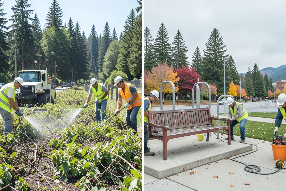 Parking Lot Cleaning in Darrington, Snohomish County, WA - Survey lot size, surface type, and staining with staff