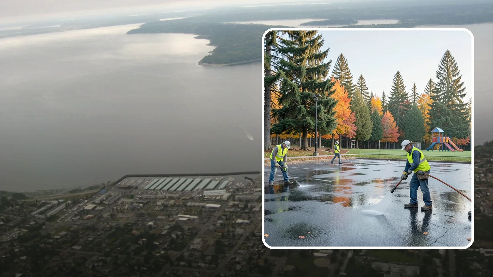 Parking Lot Cleaning in Des Moines, King County, WA - Pressure wash and degrease public parking lots to remove oil staining, gum, and accumulated grime.