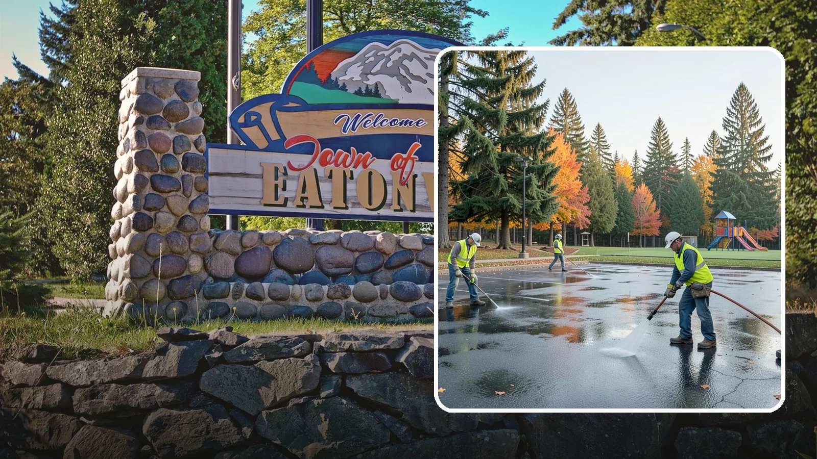 Parking Lot Cleaning in Eatonville, Pierce County, WA - Pressure wash and degrease public parking lots to remove oil staining, gum, and accumulated grime.