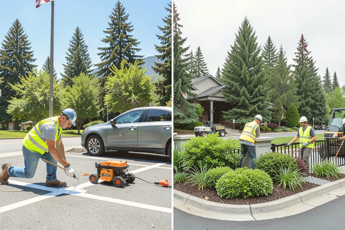Parking Lot Cleaning in Eatonville, Pierce County, WA - Survey lot size, surface type, and staining with staff