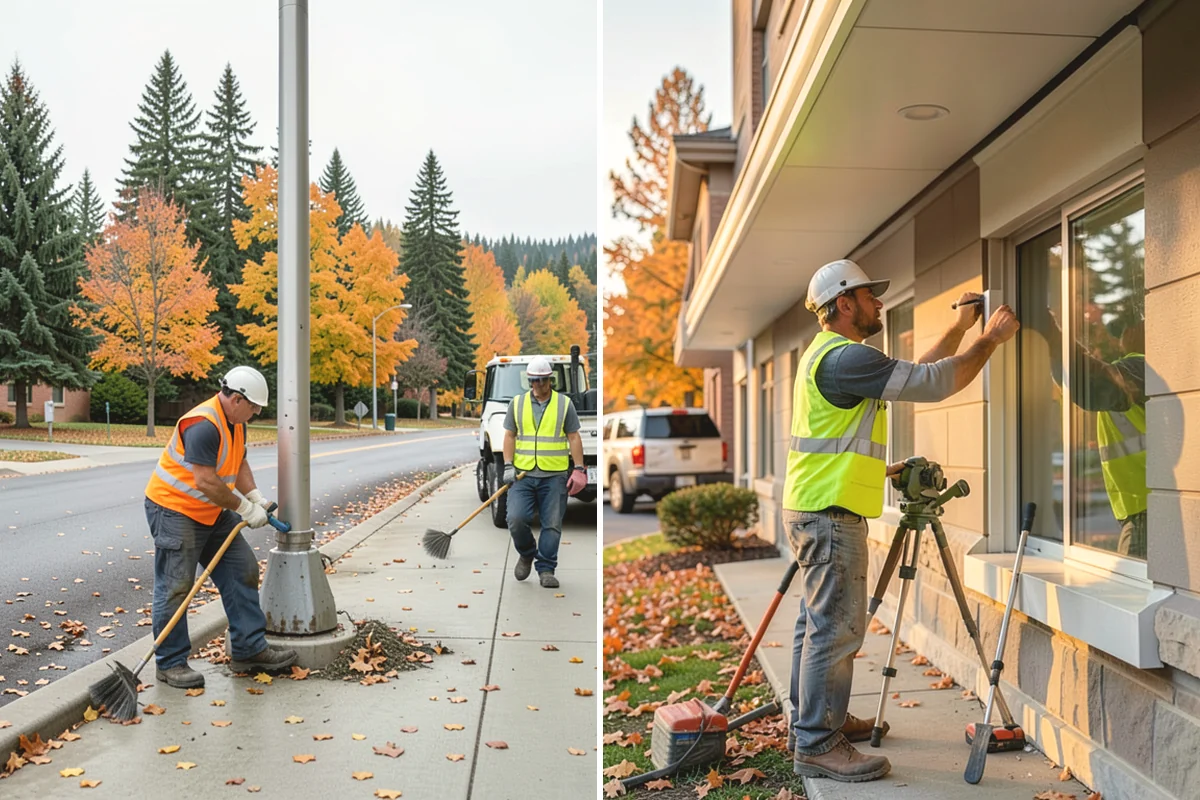 Parking Lot Cleaning in Edgewood, Pierce County, WA - Survey lot size, surface type, and staining with staff
