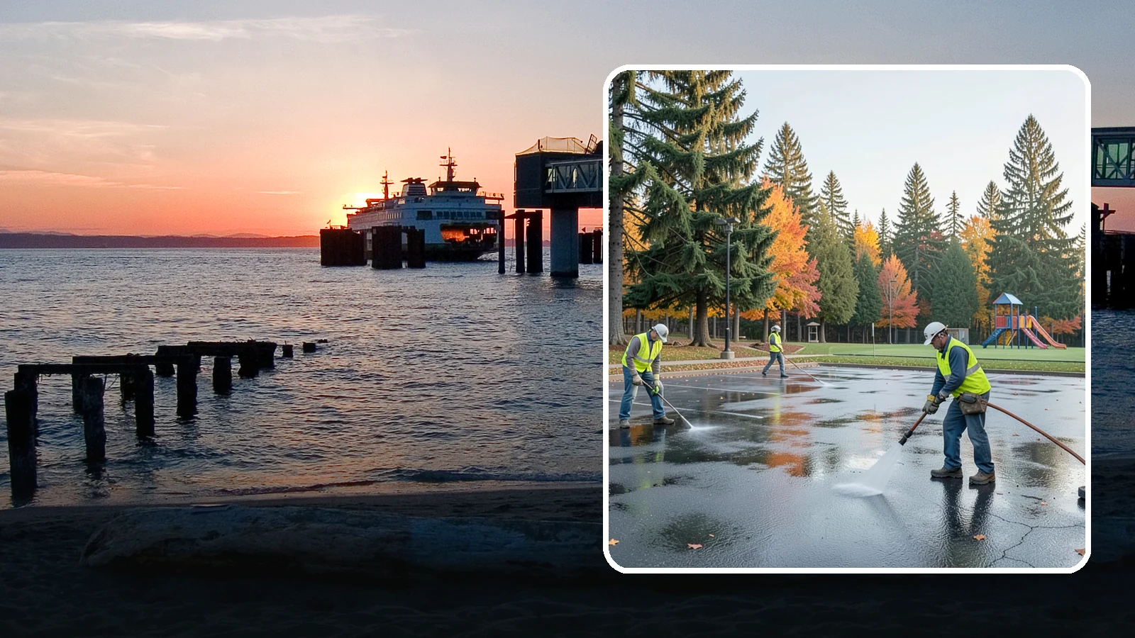 Parking Lot Cleaning in Edmonds, Snohomish County, WA - Pressure wash and degrease public parking lots to remove oil staining, gum, and accumulated grime.