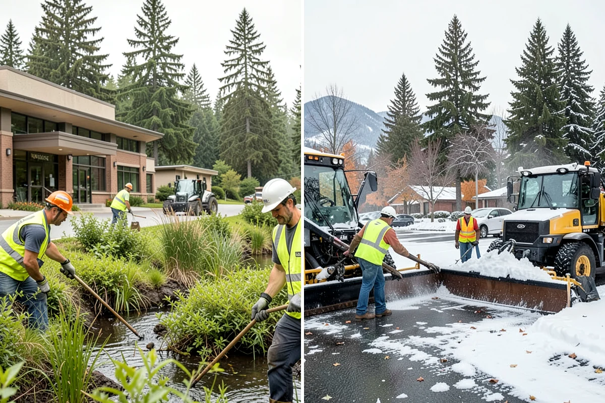 Parking Lot Cleaning in Enumclaw, King County, WA - Survey lot size, surface type, and staining with staff